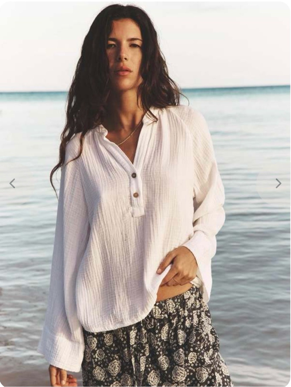 Xirena Arielle Long Sleeve Crinkle Gauzy Popover XS White Beach Coastal Flowy
